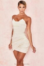 House of CB Sukienka mini Emanuela drapowana w kolorze kości słoniowej idealna na każdą okazję - Image 12