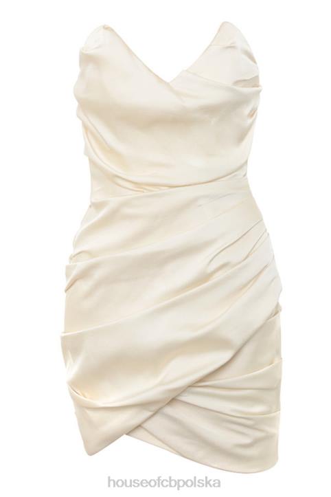House of CB Sukienka mini Emanuela drapowana w kolorze kości słoniowej idealna na każdą okazję - Image 5