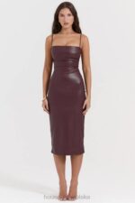 House of CB sukienka mulberry z wegańskiej skóry z koronką 4PND165 modna odzież - Image 9