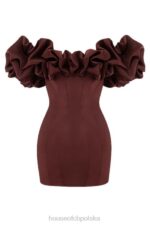 House of CB Sukienka Satynowa Bez Ramiączek Falbana Raisin Modna Elegancka - Image 3