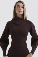 House of CB Sweter Adelita Kaszmirowy Czekoladowy Styl Elegancja - Image 7