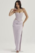 House of CB Szara Marszczona Maxi Spódnica Jia Elegancka Moda - Image 7
