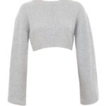 House of CB Szary Prążkowany Oversize Sweter Shana Modny Styl