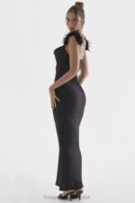 House of CB Tabitha satynowa czarna sukienka maxi na każdą okazję - Image 16
