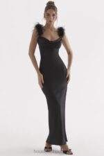 House of CB Tabitha satynowa czarna sukienka maxi na każdą okazję - Image 10