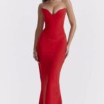 House of CB Tamara wiśniowa gorsetowa sukienka strapless modna elegancka 4PND230