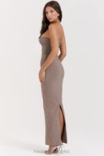 House of CB Taupe Maxi Sukienka Gorsetowa Bez Ramiączek - Image 3