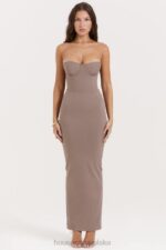 House of CB Taupe Maxi Sukienka Gorsetowa Bez Ramiączek - Image 8