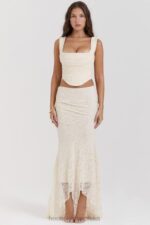 House of CB Therese Kremowa Koronkowa Spódnica Maxi Vintage Elegancja - Image 12