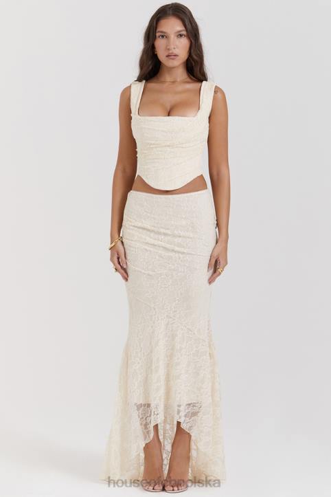 House of CB Therese Kremowa Koronkowa Spódnica Maxi Vintage Elegancja - Image 12