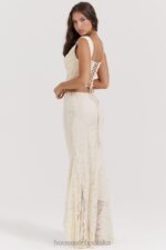 House of CB Therese Kremowa Koronkowa Spódnica Maxi Vintage Elegancja - Image 15