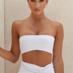 House of CB Top bandeau z białego lnu Tanice modna odzież na każdą okazję