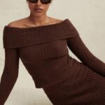 House of CB Top boucle szafranowo-czekoladowy modna odzież damska