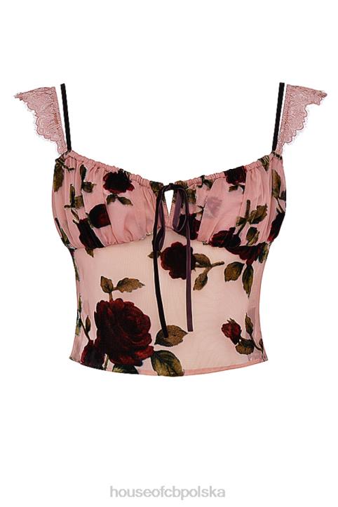 House of CB Top Graciela Zgaszony Róż Devore Stylowy Elegancki Top - Image 5