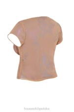 House of CB Top Maia Shimmer Cafe au Lait Wiązany Z Przodu Modny Stylowy Elegancki - Image 7