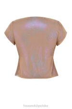 House of CB Top Maia Shimmer Cafe au Lait Wiązany Z Przodu Modny Stylowy Elegancki - Image 8