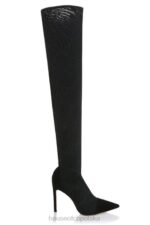 House of CB Urokliwe czarne siateczkowe buty za udo z monogramem - Image 3