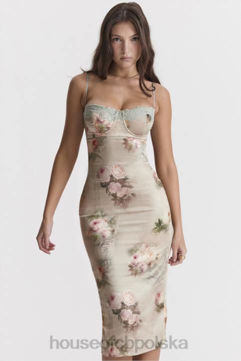 House of CB Venus vintage sukienka midi w kwiaty w kolorze pastelowym - Image 1