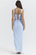 House of CB Vesper miękka niebieska spódnica maxi modna elegancka na każdą okazję - Image 12