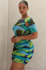 House of CB wielokolorowa sukienka mini z marszczoną siateczką Letitia modny styl na każdą okazję - Image 17