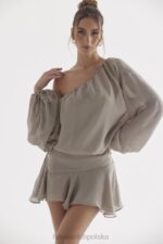 House of CB Wilhelmina popielatozielona sukienka odkryte ramiona trendy moda