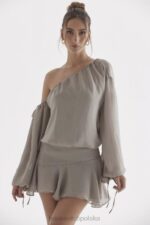 House of CB Wilhelmina popielatozielona sukienka odkryte ramiona trendy moda - Image 3
