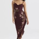 House of CB Wina Eloisa Midi Sukienka z Haftem Elegancja