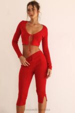 House of CB Wiśniowe Capri z Dzianiny Abigail Modna Odzież - Image 12