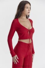 House of CB Wiśniowy Prążkowany Top Perla Modna Odzież Damska - Image 12