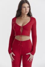 House of CB Wiśniowy Prążkowany Top Perla Modna Odzież Damska - Image 10