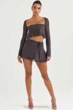 House of CB Zwiewna Mini Spódnica Clarice Shadow Trendy Modne Odzież - Image 8