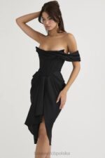 Janis Czarna Satynowa Midi Sukienka Gorsetowa Elegancka - Image 14