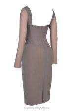 Safran Mokka Gorsetowa Sukienka Midi Elegancka Odzież Damska - Image 6