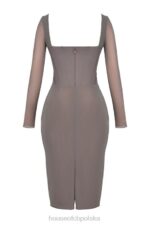 Safran Mokka Gorsetowa Sukienka Midi Elegancka Odzież Damska - Image 7