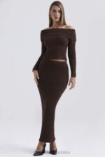 Sloane Spódnica Maxi Czekoladowa z Bawełny Boucle 4PND829 Modna Odzież - Image 2