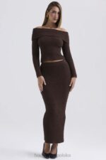 Sloane Spódnica Maxi Czekoladowa z Bawełny Boucle 4PND829 Modna Odzież - Image 5