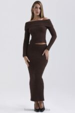 Sloane Spódnica Maxi Czekoladowa z Bawełny Boucle 4PND829 Modna Odzież - Image 6