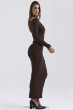 Sloane Spódnica Maxi Czekoladowa z Bawełny Boucle 4PND829 Modna Odzież - Image 7