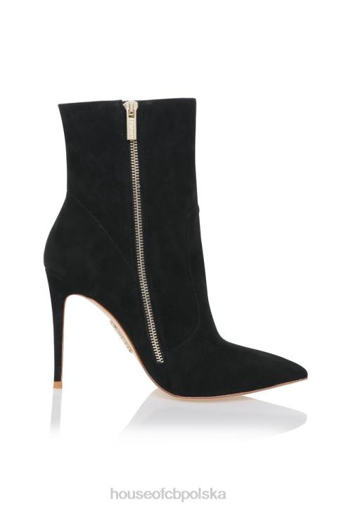 House of CB Czarne zamszowe botki na szpilce Serpenti eleganckie obuwie damskie