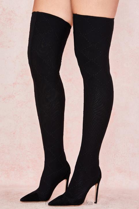House of CB Urokliwe czarne siateczkowe buty za udo z monogramem