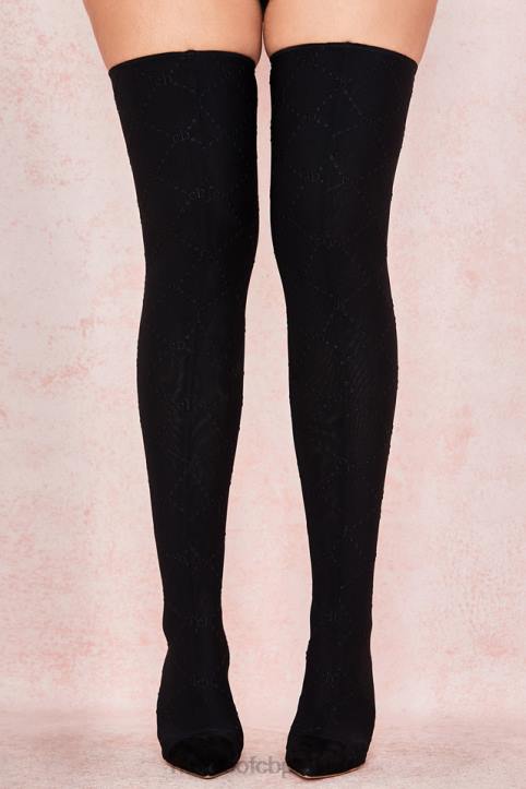 House of CB Urokliwe czarne siateczkowe buty za udo z monogramem