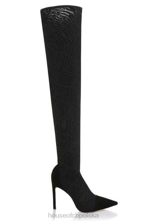 House of CB Urokliwe czarne siateczkowe buty za udo z monogramem