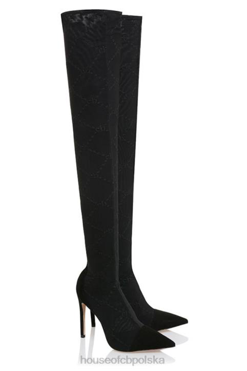 House of CB Urokliwe czarne siateczkowe buty za udo z monogramem