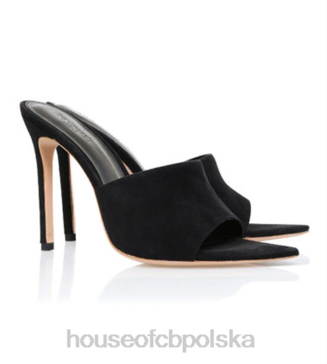 House of CB Czarne, zamszowe klapki Andromeda w szpic 4PND1112 buty