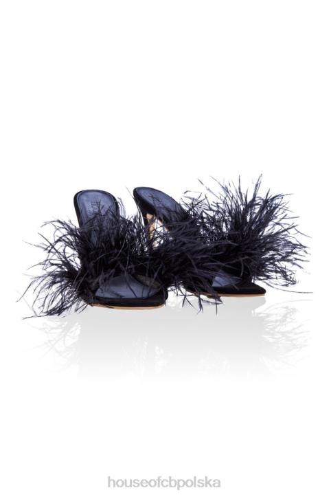 House of CB czarne mułki pióropusz 4PND1085 modne buty