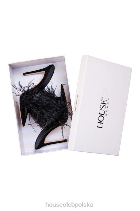 House of CB czarne mułki pióropusz 4PND1085 modne buty