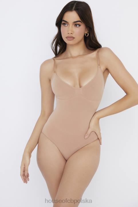 House of CB krótkie body cafe au lait z rzeźbieniem modna odzież kobieca