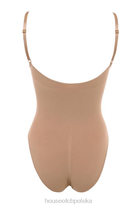 House of CB krótkie body cafe au lait z rzeźbieniem modna odzież kobieca