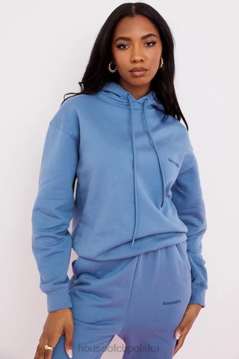 House of CB Modna Oversize Bluza z Kapturem Błękitna 4PND764