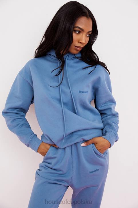 House of CB Modna Oversize Bluza z Kapturem Błękitna 4PND764